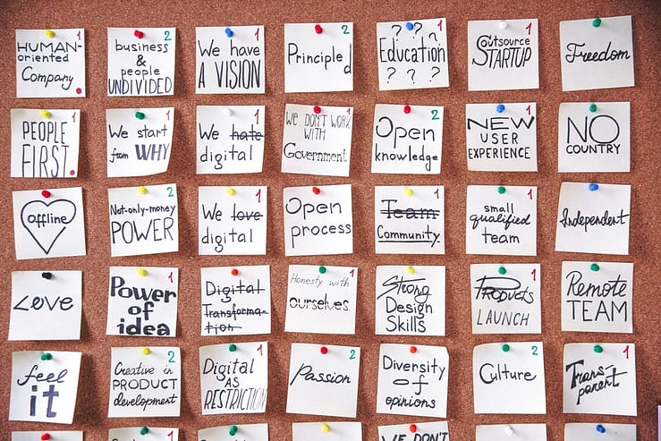 sticky notes on board