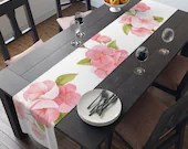 Modern Table Runner With Seasonal Theme  | 90 Inches Long| Pink Begonias