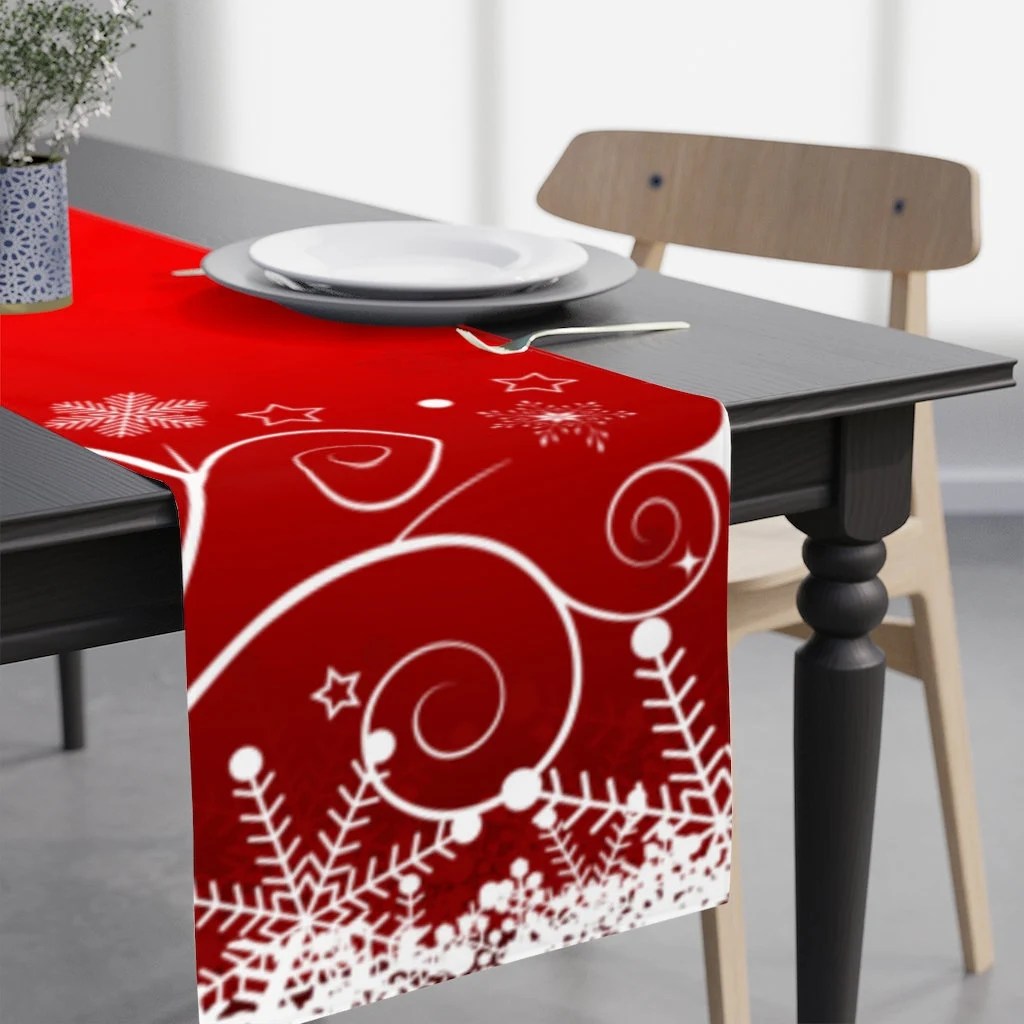 Modern Table Runner With Seasonal Theme | Christmas Red White Accents