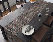 Modern Table Runner With Seasonal Theme  | 90 Inches Long | Black & Red Bullseye Design
