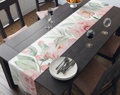 90" Long Table Runner With Seasonal Theme  | Pink Rose Garden |  Polyester Material