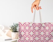 Weekender Tote Bag With Rope Handles + Lined Interior | Pink Pinwheels v2