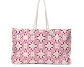 Weekender Tote Bag With Rope Handles + Lined Interior | Pink Pinwheels v2
