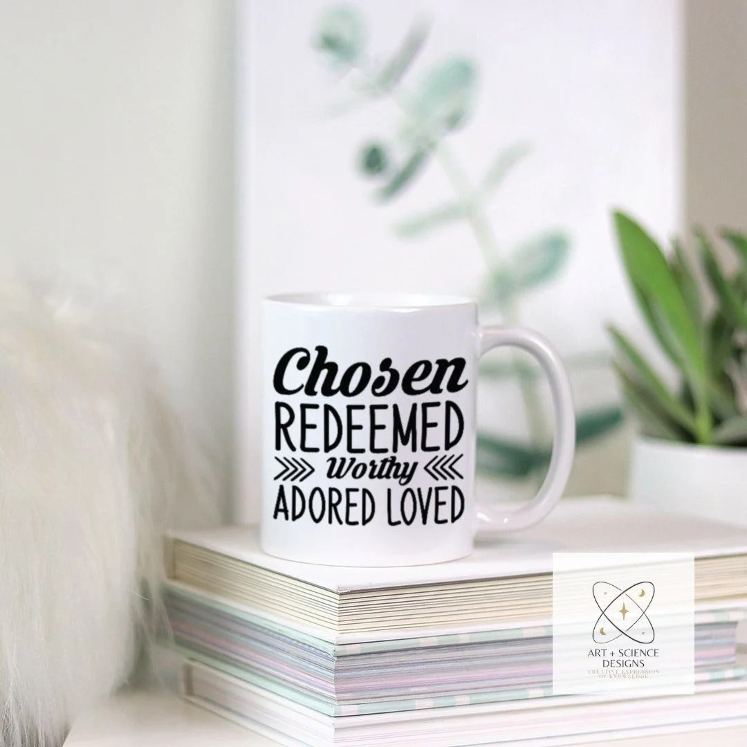 Color Changing Magic Mug | Morphing Black To White Ceramic Coffee Cup, 11oz | Christ Motivation | Chosen Redeemed Worthy Adored