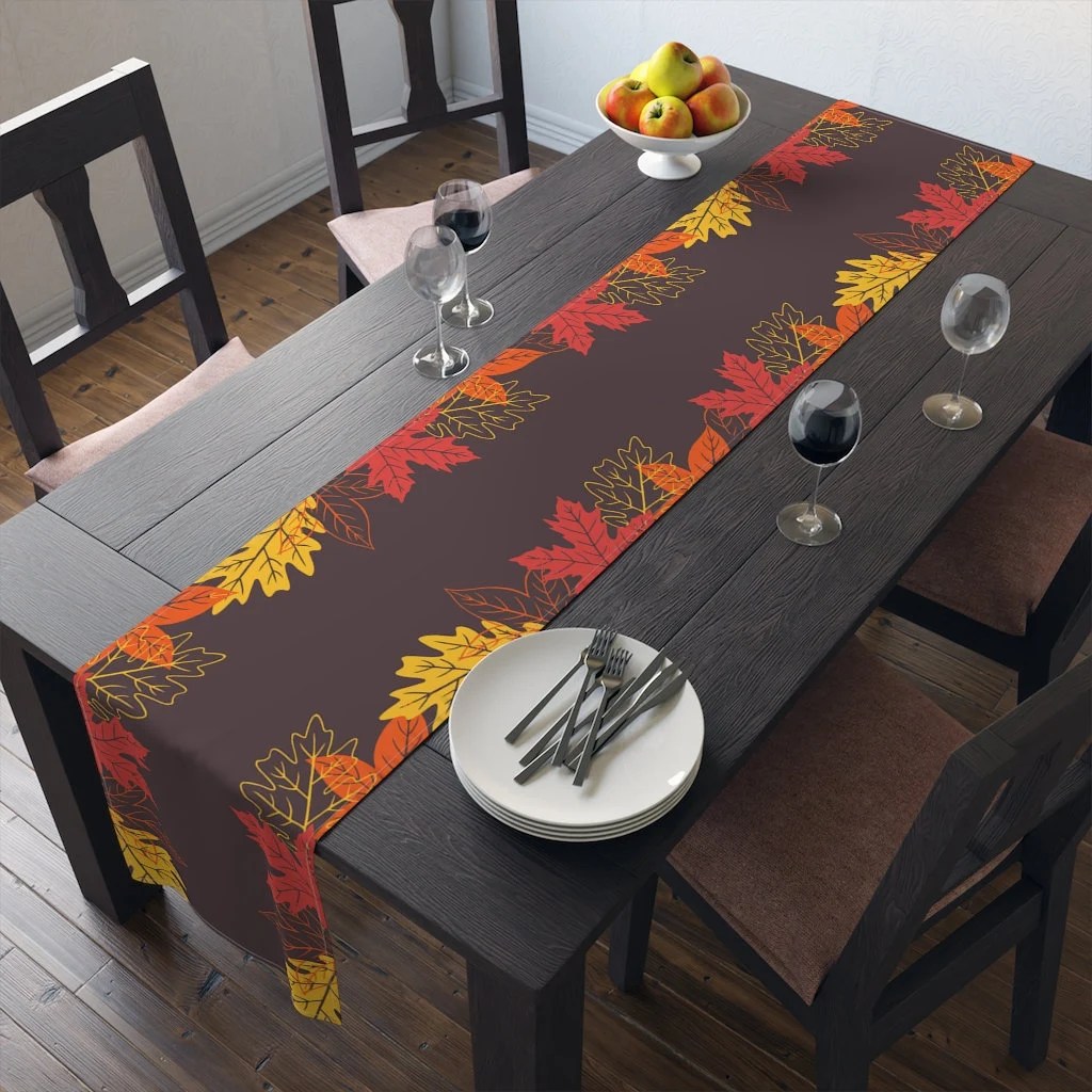 Modern Table Runner With Seasonal Theme  | Fall Leaves | 90 inches (L) | Cotton Twill or Polyester Material