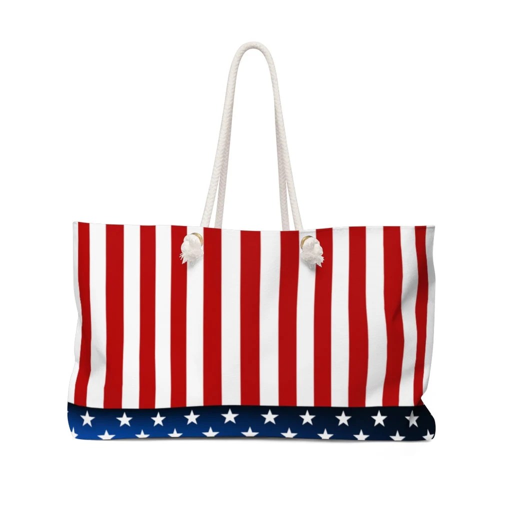 Large Weekender Tote Bag With Rope Handles | Stars And Stripes Theme | Patriotic Flag Design