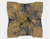 25 Inch Square Scarf Head Wrap or Tie | Black| Sun Flowers Design| Silky Soft Chiffon Material