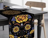 Modern Table Runner With Seasonal Theme  | Dia De Los Muertos Halloween Day of The Dead | 90 inches Long