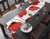 Modern Table Runner With Seasonal Theme  | 90" x 16" | Red Poppies For Remembrance Day & Family Gatherings