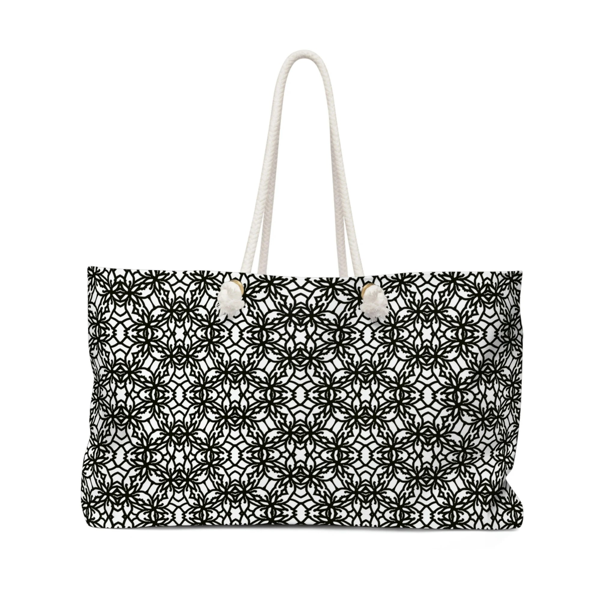 Weekender Tote Bag With Rope Handles + Lined Interior | Ebony & Ivory Black White