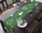 72 Inch Long Table Runner Polyester | Christmas Trees in Green  | Cater Your Holiday Table With Seasonal Decor