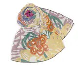 50 Inch Square Scarf Head Wrap or Tie |  | Silky Soft Chiffon Material | Wear as a Shawl, Hijab or Handkerchief | HandDrawn Flower Design
