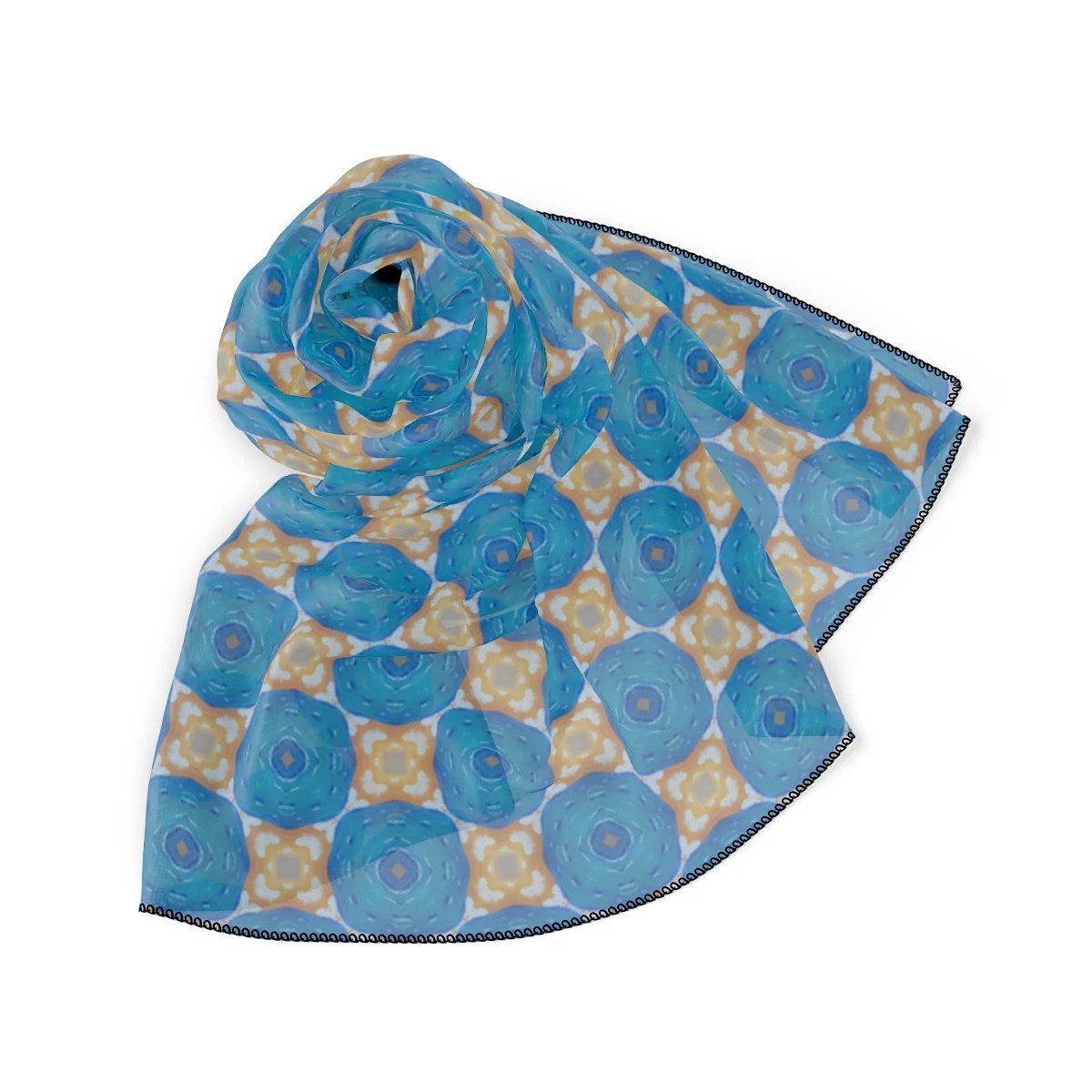 50 Inch Square Scarf Head Wrap or Tie | Silky Soft Chiffon Material |  Wear as a Shawl, Hijab or Handkerchief | True Blue Pinwheel Design