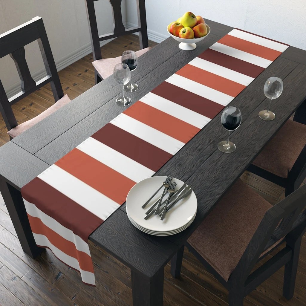 72 Inch Long Table Runner Polyester | Modern Thanksgiving Stripes | Cater Your Holiday Party To This One Of A Kind