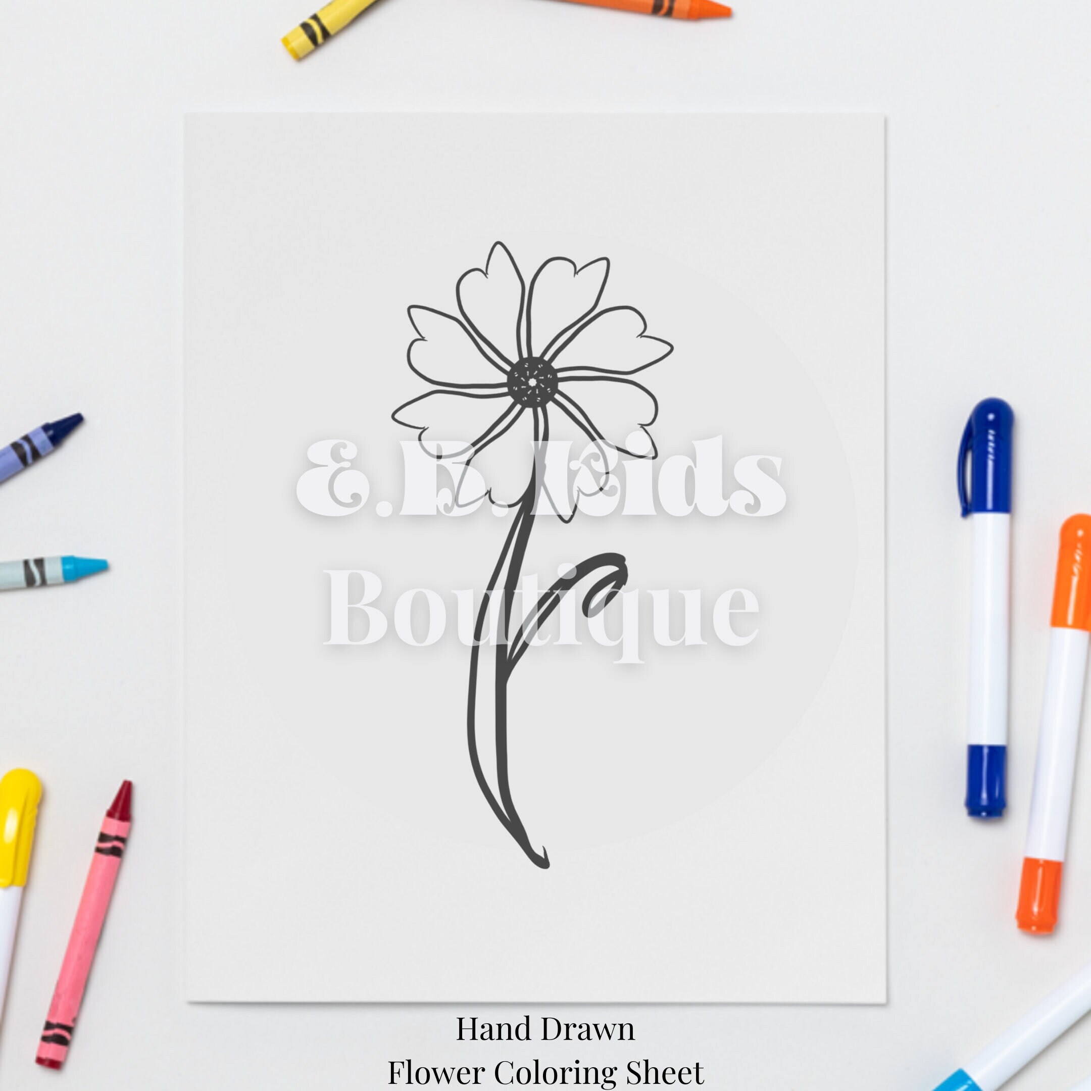 Flower Coloring Book Page in Volume 2 |  Use In Canva  | Hand Drawn, Ready-to-print Digital | Purchase Includes Up To 30 Bonus Pages