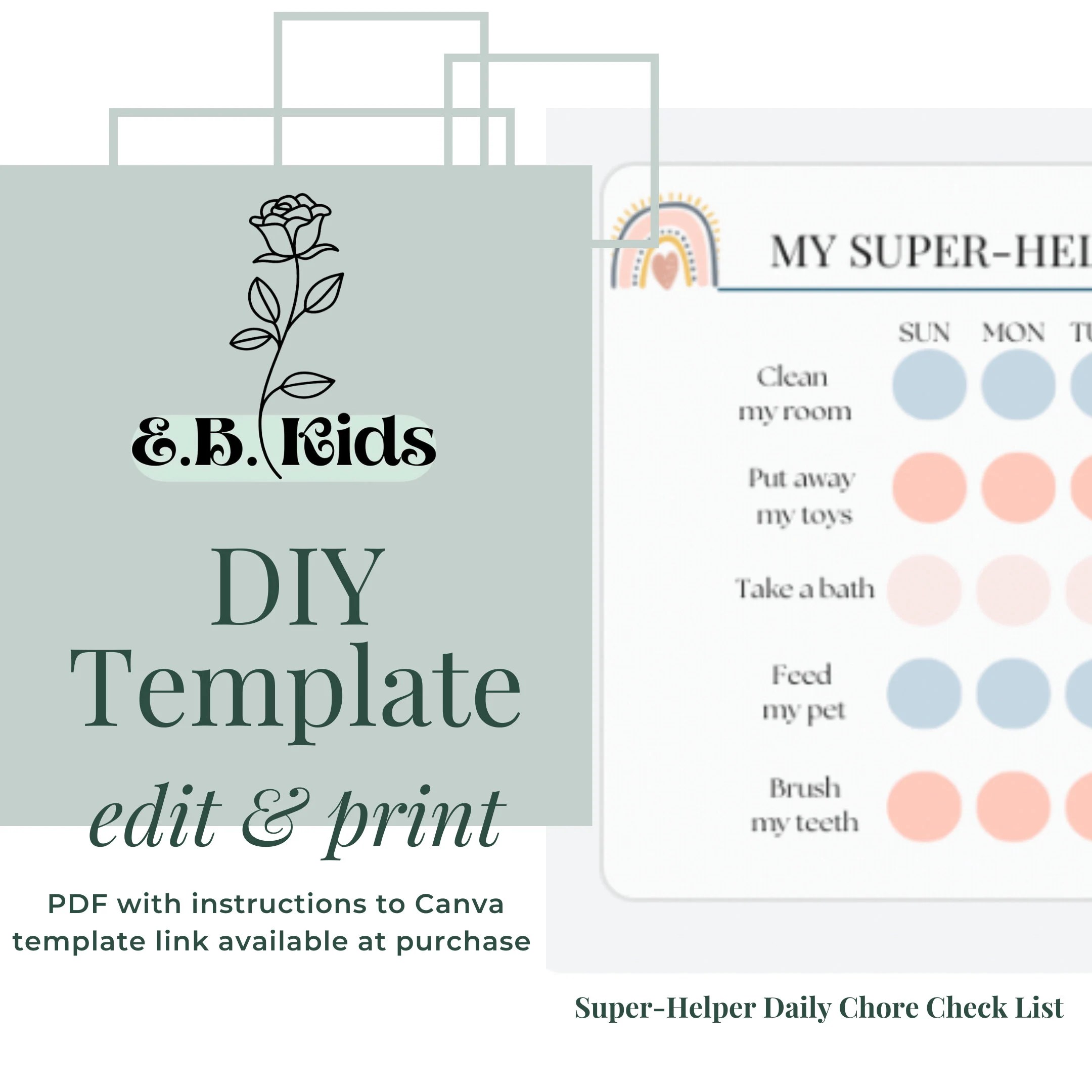 CUSTOMIZABLE Daily Chore Chart, Canva Template Craft. Make It Your Own. Edit, Print it. Do It Yourself Download It Now.