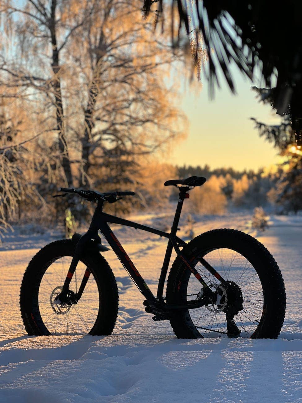 a fat bike on a snow covered field
