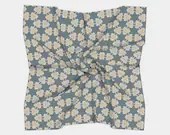 Square Scarf Head Wrap or Tie | | Blue Tan Drifter Design | Silky Soft Chiffon Material
