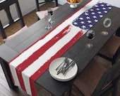Modern Table Runner With Seasonal Theme  | 90 Inches Long | Stars And Stripes Flag Design