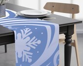 Modern Table Runner With Seasonal Theme  | Hanukkah Blue Silver White Snowflake | Rectangle 90 Inches, 229cm Long