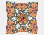 50 Inch Square Scarf Head Wrap or Tie | | Sunny Flower Garden Design | Silky Soft Chiffon Material