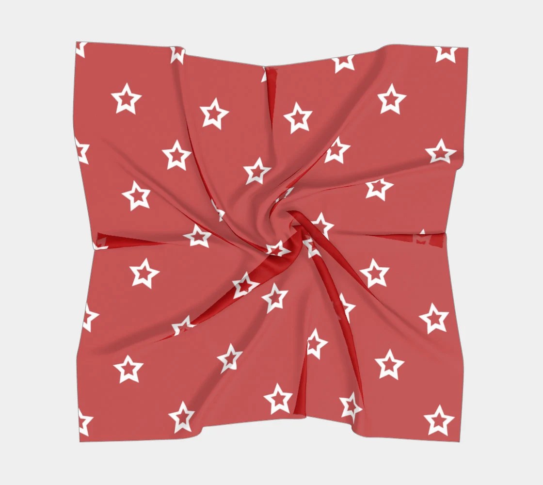 50 Inch Square Scarf Head Wrap or Tie | Silk-y Soft Chiffon Red | All American Stars
