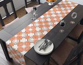 72 Inch Long Table Runner Polyester | Halloween Pumpkin White