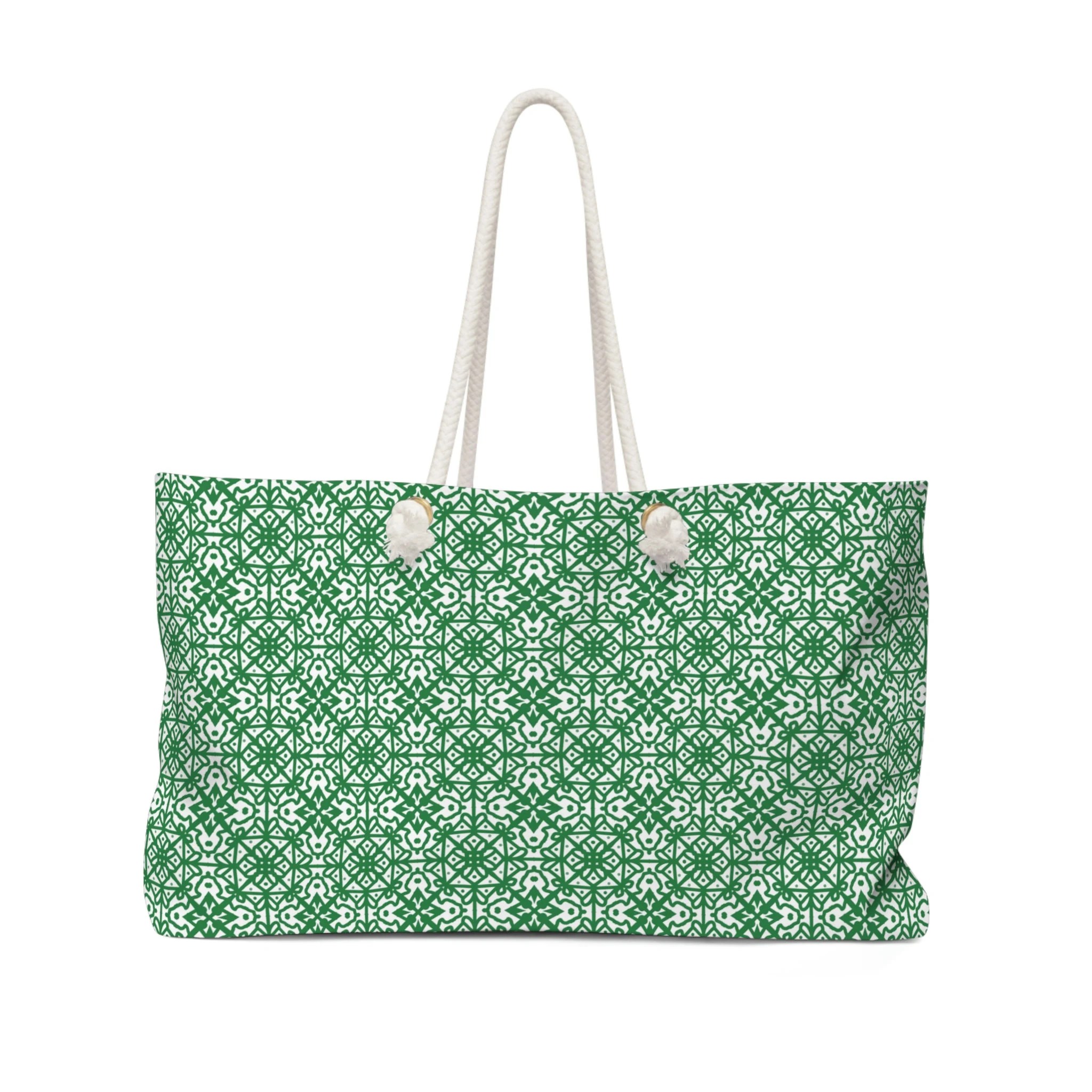 Weekender Tote Bag With Rope Handles + Lined Interior | Green Mandala Design