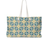 Weekender Tote Bag With Rope Handles + Lined Interior | Yellow Mandala Design