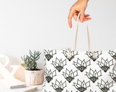 Weekender Tote Bag With Rope Handles + Lined Interior | Ebony & Ivory Black White v2