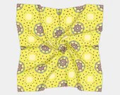 50 Inch Square Scarf Head Wrap or Tie | Golden Yellow Sun Design | Silky Soft Chiffon Material