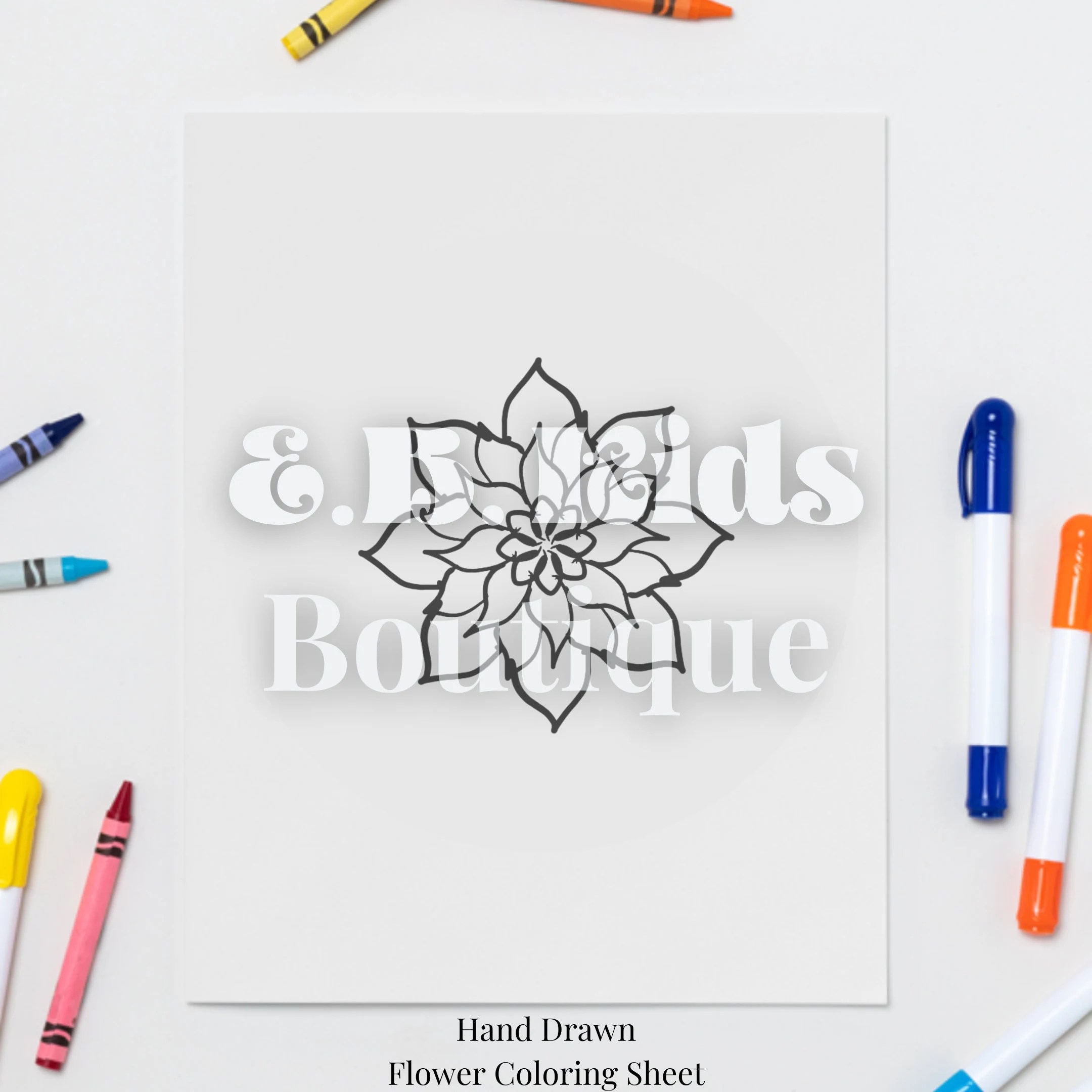 Flower Coloring Book Page | Use On An iPad | Can Be Edited In Canva  | Hand Drawn, Ready-to-print Digital | One (1) 8.5x11 Page Template