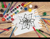 Flower Watercoloring Book Page, Use On An iPad, Can Be Edited In Canva, Hand Drawn, Ready-to-print Digital | One (1) 8.5x11 Page Template