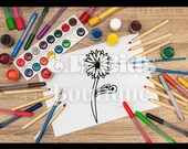 Flower WaterColoring Book Page in Volume 2 |  Use In Canva  | Hand Drawn, Ready-to-print Digital | Purchase Includes Up To 30 Bonus Pages