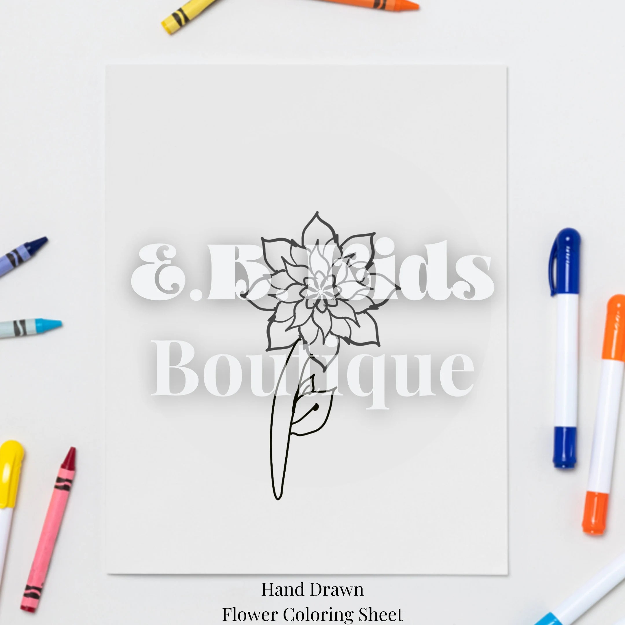 Flower Coloring Book Page  in Volume 2 | Edit In Canva  | Hand Drawn, Ready-to-print Digital | Purchase Includes Up To 30 Bonus Pages
