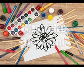 Flower WaterColoring Book Page| Use On An iPad | Can Be Edited In Canva  | Hand Drawn, Ready-to-print Digital | One (1) 8.5x11 Page Template