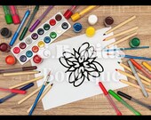 Flower WaterColoring Book Page, Use On An iPad | Can Be Edited In Canva  | Hand Drawn, Ready-to-print Digital | One (1) 8.5x11 Page Template