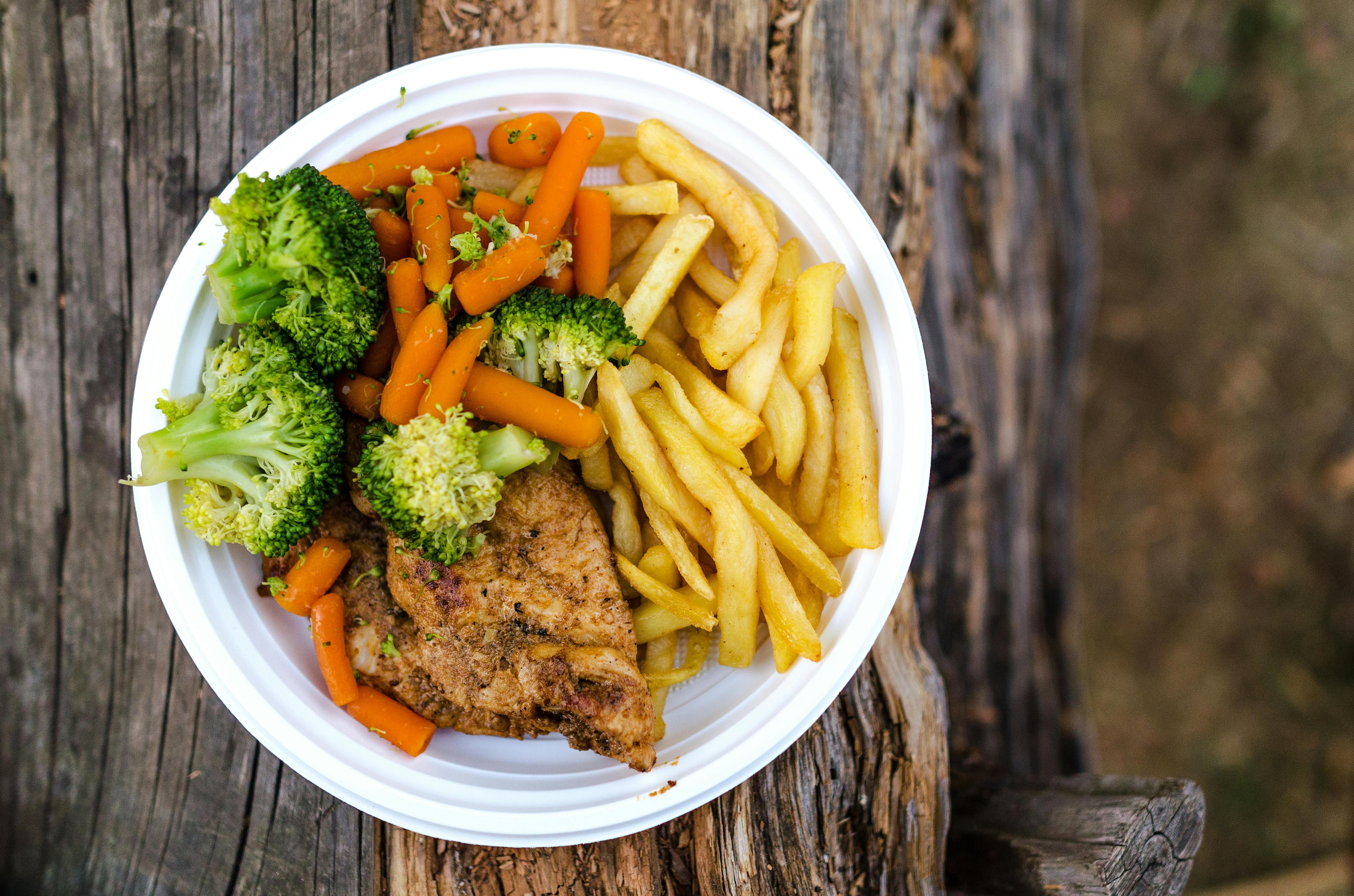 Meat, Broccoli, and Fries Dish